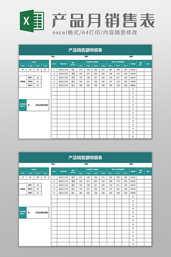 产品月销售额明细表excel模板图片