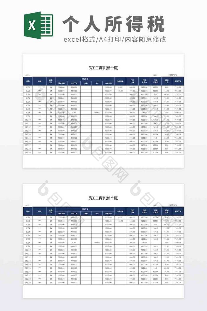 2022新税带公式自动化工资个税计算