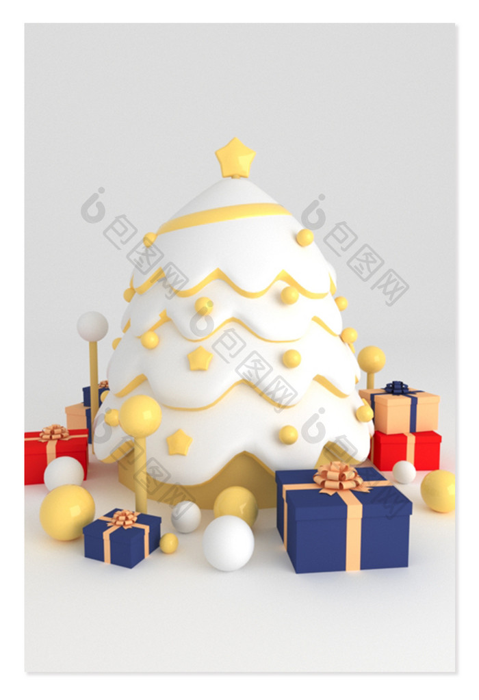 雪白礼物圣诞树创意模型