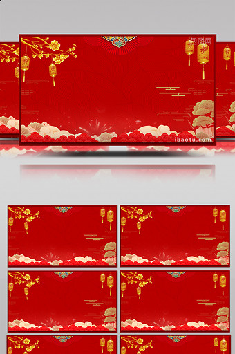 中国风鎏金红色烟花祥云灯笼喜庆背景视频图片