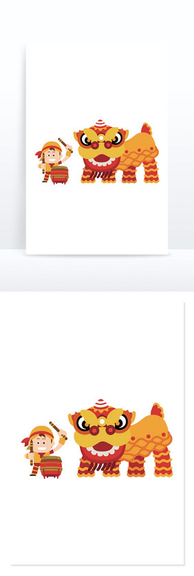 舞狮形象元素 卡通狮子元素 喜庆元素