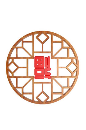 中国风 木框福字元素 福字红色 木纹边框