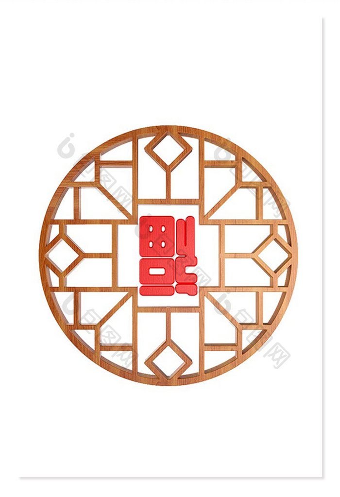 中国风 木框福字元素 福字红色 木纹边框