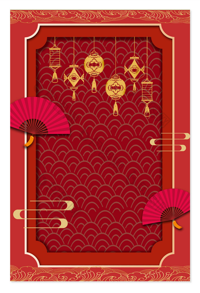 新年红色中国风扇子灯笼背景