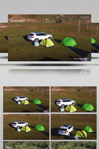 旅游出行草坪上扎帐篷视频素材4K图片