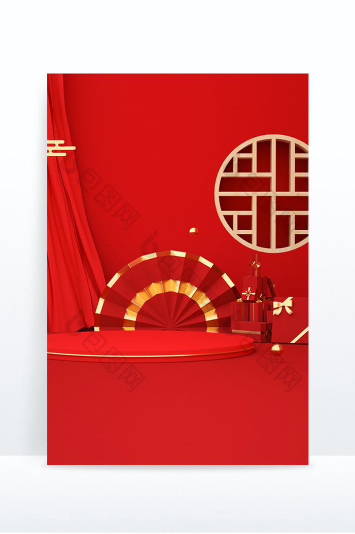 红色中国风新年背景立体背景图片图片