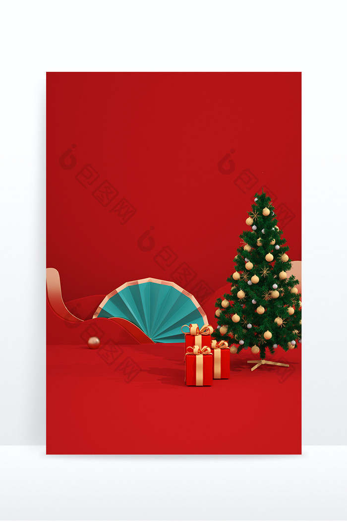 圣诞背景创意红色圣诞节电商场景图片图片