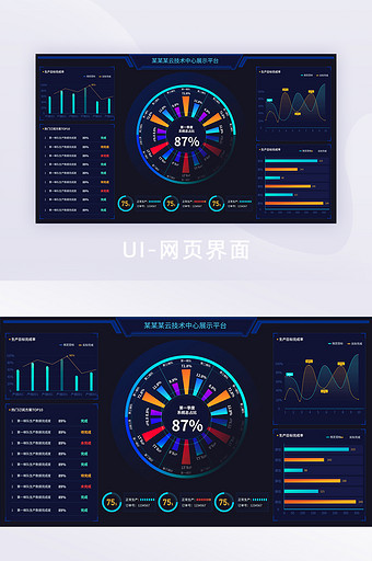 数据可视化暗色科技风格网页设计数据大屏图图片