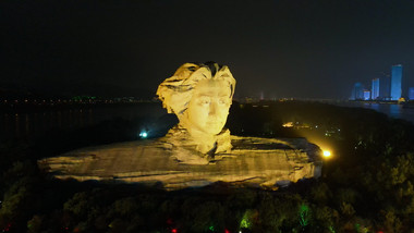 长沙地标橘子洲岛夜景4K航拍