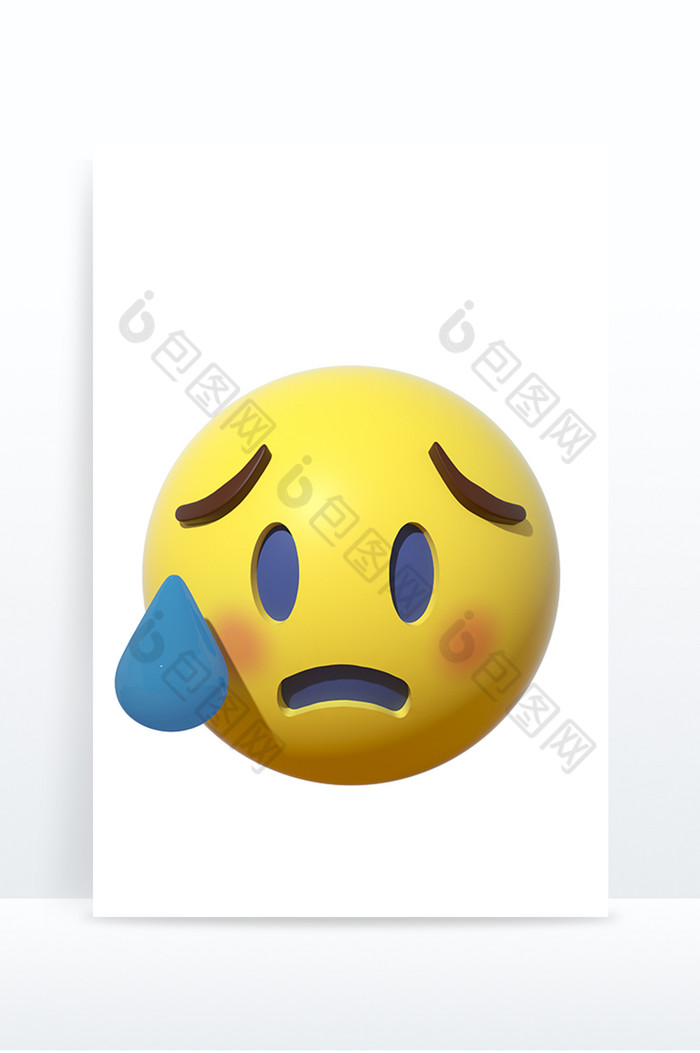 3d卡通emoji表情黃色圖標流汗無奈