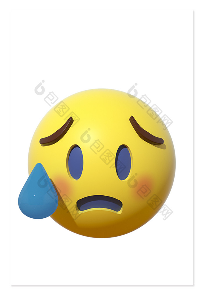 3d卡通emoji表情黄色图标流汗无奈