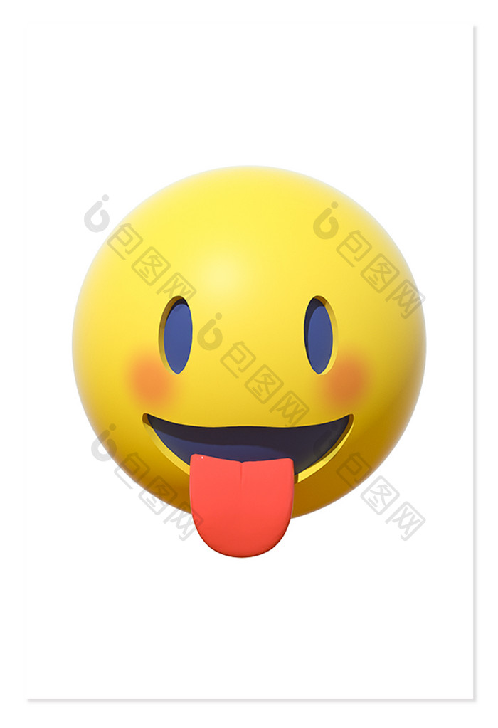 3D卡通emoji表情黄色图标吐舌调皮