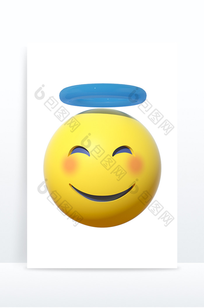 3D卡通emoji表情黄色图标天使光环