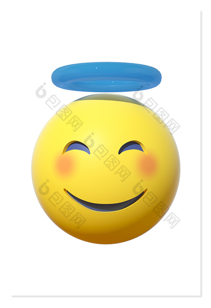 3D卡通emoji表情黄色图标天使光环