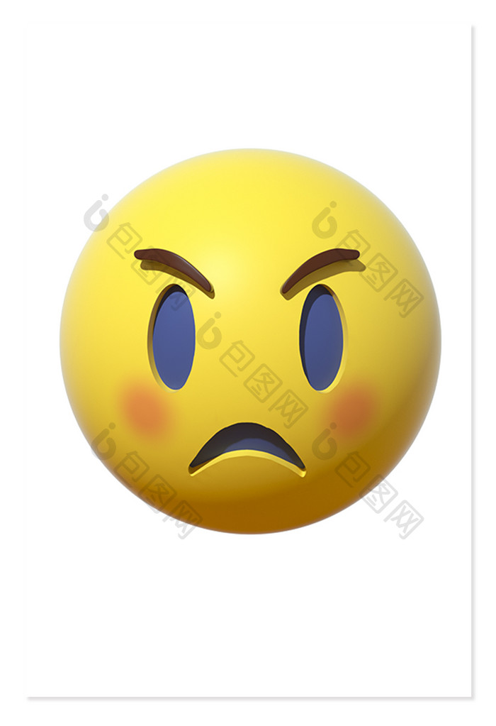 3D卡通emoji表情黄色图标愤怒凶狠