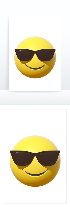 3D卡通emoji表情黄色图标墨镜耍酷