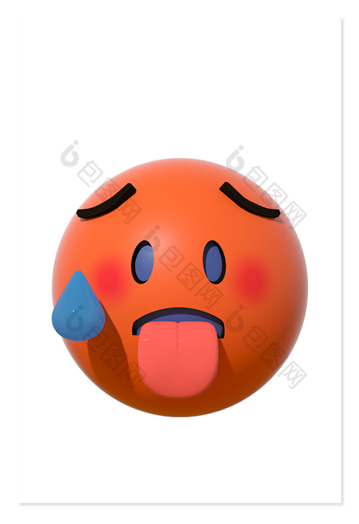 3D卡通emoji表情黄色图标流汗热吐舌