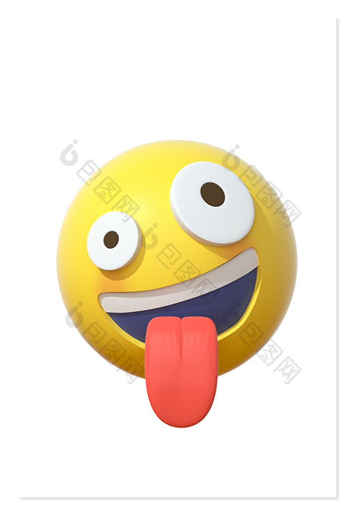 3d卡通emoji表情黃色圖標調皮吐舌