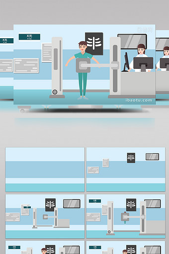 易用卡通类mg动画插画医院类场景X光检查图片