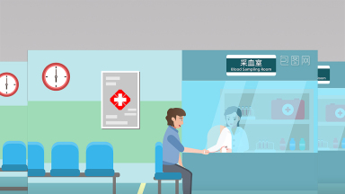 易用卡通类mg动画插画医院类场景取药窗口