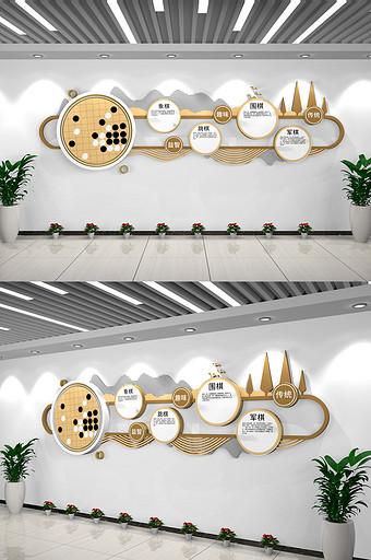 中式原木风格棋牌文化墙社区棋牌室文化墙图片