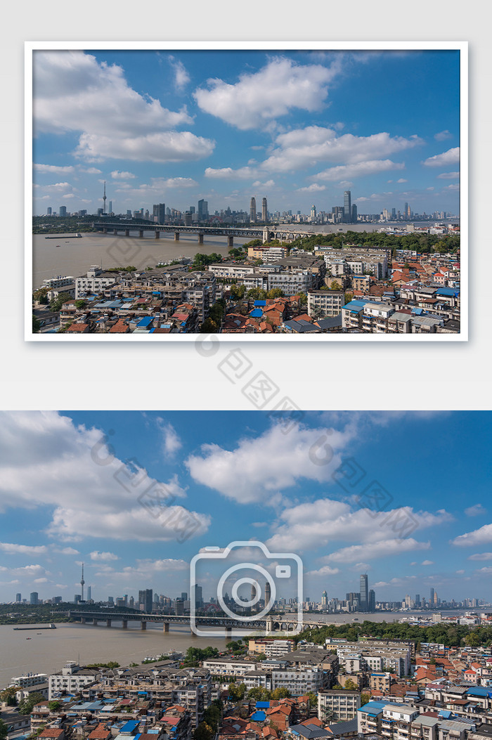 城市风光武汉长江大桥蓝天白云摄影图图片图片