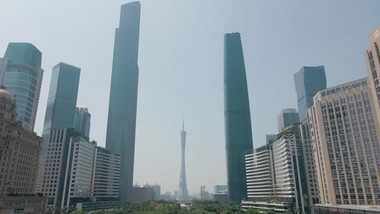 蓝天广州珠江新城建筑风光4K实拍