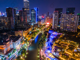 航拍夜景下的成都九眼桥片