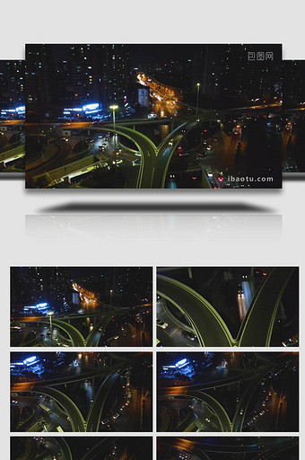 城市交通山东青岛海信立交桥夜景航拍图片