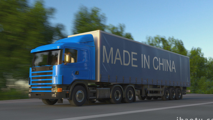 中国制造物流货运车4K背景视频