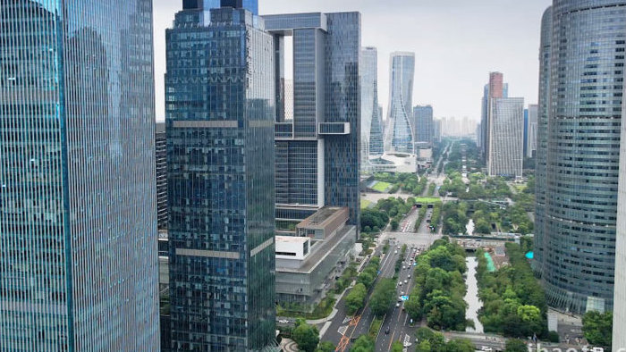 城市地标杭州CBD金融中心4K大气航拍