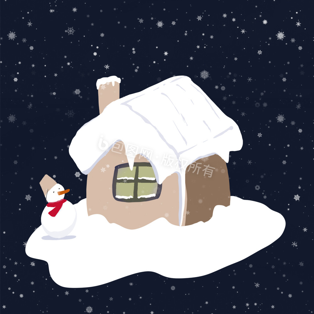 冬季雪景房屋雪人动图GIF图片