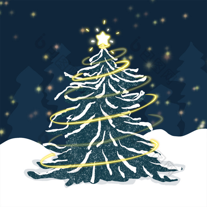 冬季雪景圣诞树星星动图GIF