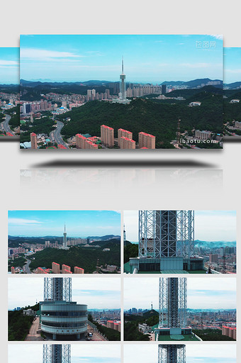 城市地标大气大连气象山观光塔4k航拍图片