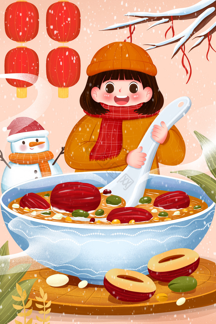 腊八节喝粥的女生
