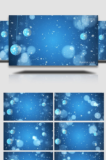 4k蓝色唯美下雪圣诞球摇摆背景图片