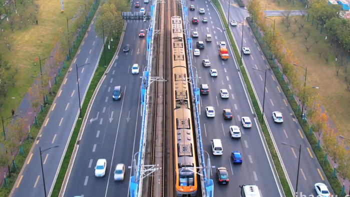 交通工具城市公共交通城际轻轨地铁4K航拍