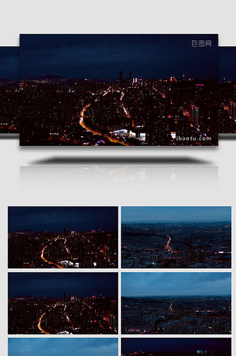 震撼城市俯瞰大连城区万家灯火夜景4k航拍图片
