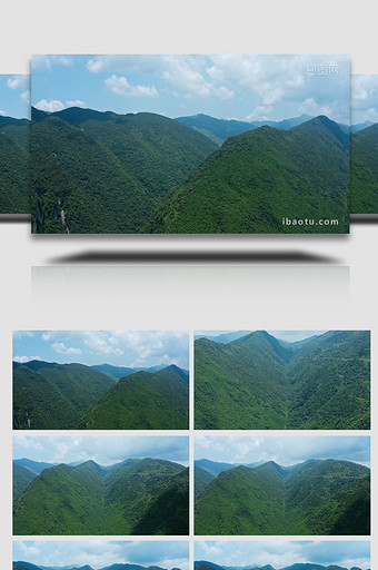 自然大气绿色山林湖水蓝天白云4k航拍图片