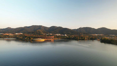 风景杭州湘湖景区跨湖桥遗址博物馆4K航拍