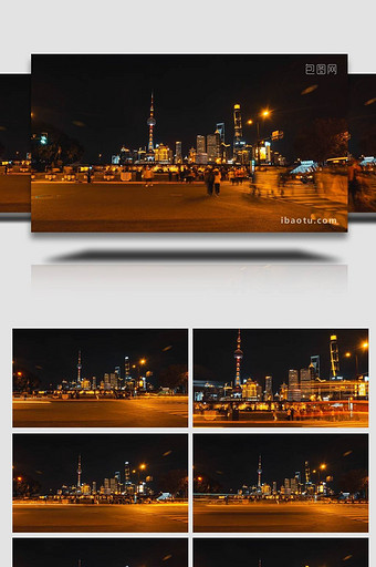 震撼上海外滩步行街夜晚人群过街8K延时图片