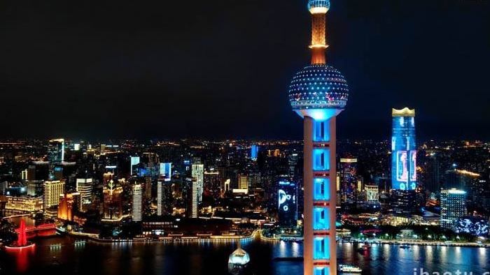 震撼上海繁华夜色外滩东方明珠4K实拍