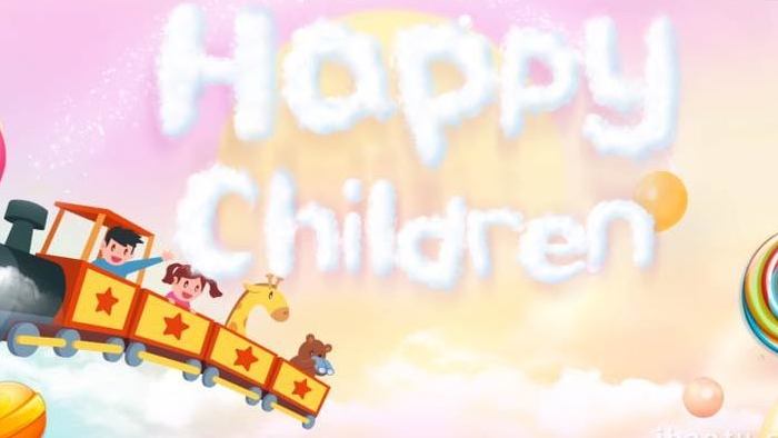 卡通梦幻天空小火车童年时光背景视频
