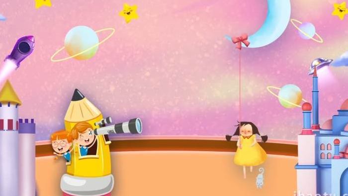 卡通简约童年星空创意飞船背景视频