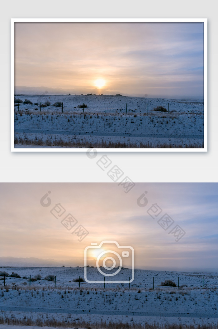 新疆雪地日出风光图片图片