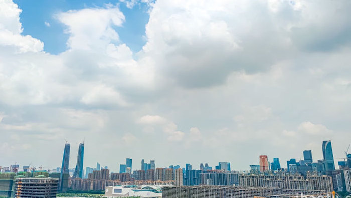 城市自然风光杭州城市天际线白云4K延时