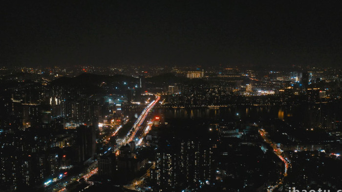 高空拍摄灯火通明城市夜景4K实拍