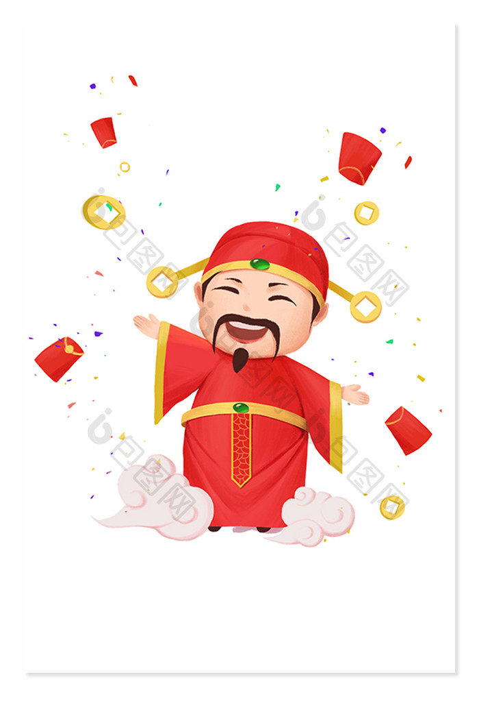 中国风手绘喜庆新年春节财神爷元素