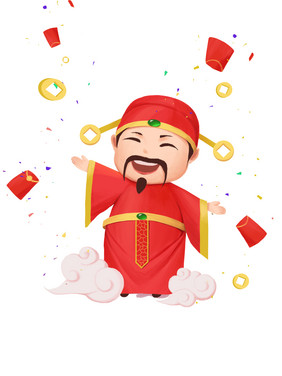 中国风手绘喜庆新年春节财神爷元素