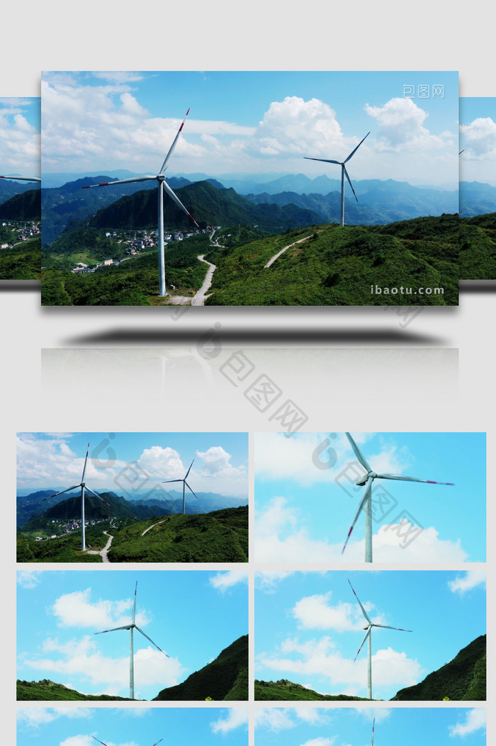 能源大气山顶风车风力发电4k航拍